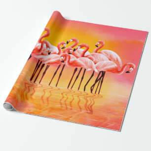 Papel De Presente Panorama de flamingos cor-de-rosa brilhante
