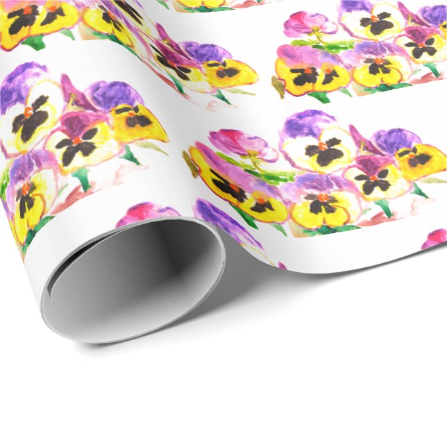 Papel De Presente Pansies Florais Flores Pansy Gift Wrap Bonito (Ponta do rolo)
