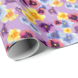 Papel De Presente Pansies Roxas Aquarela Elegante Boho Violeta