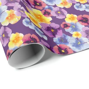 Papel De Presente Pansies Roxas Floral Boho Ilustrado à Mão