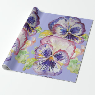 Papel De Presente Pansy Purple Flores de primavera florais Aquarela
