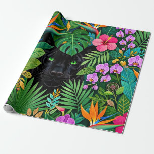 Papel De Presente Pantera Negra Flores da Selva & Folhagem Tropical