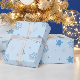 Papel De Presente Pão Azul Homem Neve Padrão de Natal