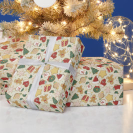 Papel De Presente Pão de Gengala Natal - Padrão de Biscoito Vermelho