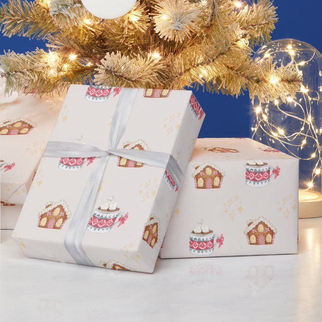 Papel De Presente Pão de Gengibre Casa e Chocolate Quente (Feriados)