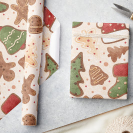 Papel De Presente Pão de Gengibre de Natal Retroativo, Aquarela