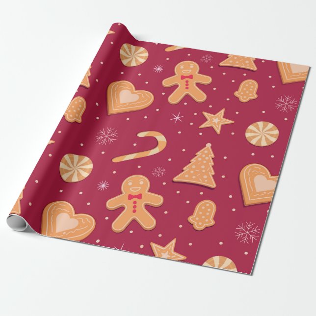 Papel De Presente Pão de gengibre e padrão de biscoitos de Natal (Desenrolado)