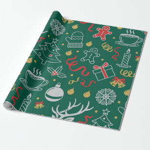 Papel De Presente Pão de gengibre em verde escuro aconchegante e Nat
