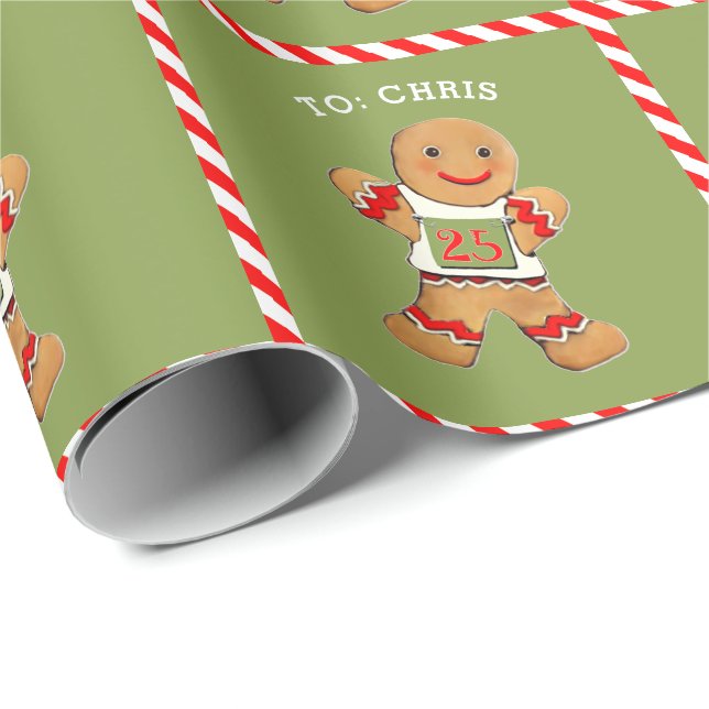 Papel De Presente Pão de gengibre engraçado de Natal correndo (Ponta do rolo)
