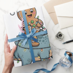 Papel De Presente Pão de gengibre montando um dinossauro Natal Santa