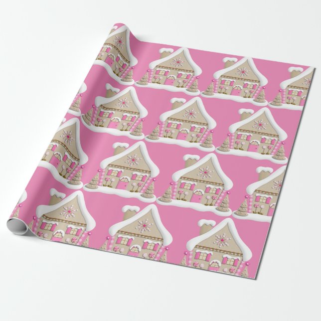 Papel De Presente Pão de Gingerpão Rosa Natal (Desenrolado)