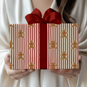 Papel De Presente Pão de Mel Vintage Faixa Vermelha