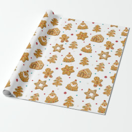 Papel De Presente Pão de Natal Cookies Divertido Padrão Moderno