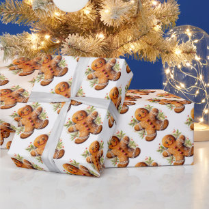 Papel De Presente Pão de Natal Homem com Holly