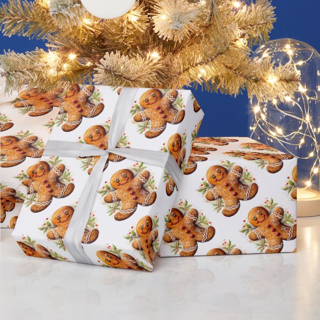 Papel De Presente Pão de Natal Homem com Holly (Feriados)