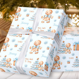 Papel De Presente Pão de Natal Homem Menino Texto Azul