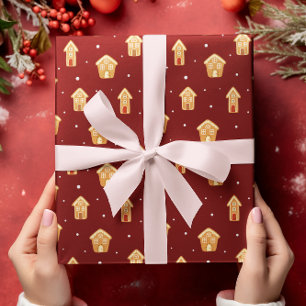 Papel De Presente Pão De Natal No Fundo Vermelho Escuro