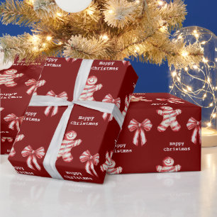 Papel De Presente Pão de Pimenta Vermelho-Branco-Natal Cookie