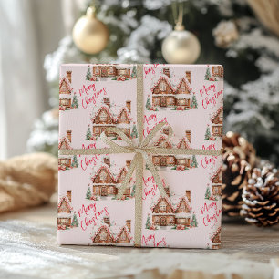 Papel De Presente Pão-de-rosa Casa Feliz Natal