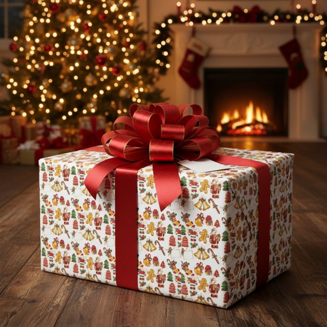 Papel De Presente Pão-pão Gengibre e Papéis de Natal (Gingerbread Man & Christmas Treats Wrapping Paper)