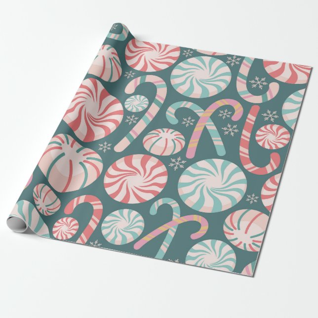 Papel De Presente Pão-Peppermint Doce Cane Sem Costura (Desenrolado)