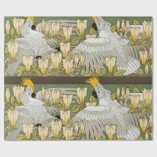 Papel De Presente Papagaio Cacatua Verde Salvia Vintage Arte Magnóli