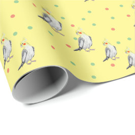 Papel De Presente Papagaio Cockatiel de Cores Aquáticas.