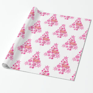 Papel De Presente Papagaio-de-flamingo Rosa Papai Noel Floco de Neve