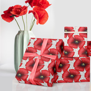 Papel De Presente Papagaio Vermelho Padrão Floral Mármaco Branco Már