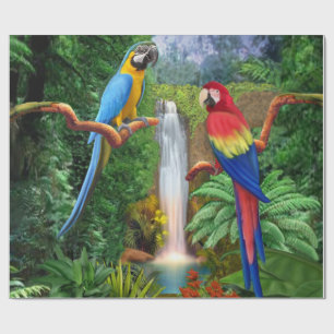 Papel De Presente Papagaios Araras Tropicais