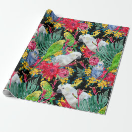 Papel De Presente Papagaios Tropicais Australianos Preto