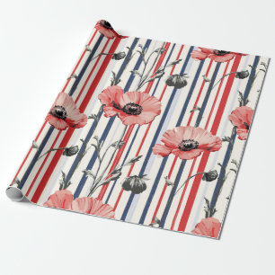 Papel De Presente Papagaios vermelhos com folhas azuis e padrão risc