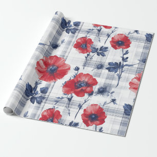 Papel De Presente Papagaios vermelhos com folhas azuis em azul contr