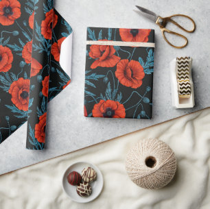 Papel De Presente Papagaios, vermelhos e azuis em preto