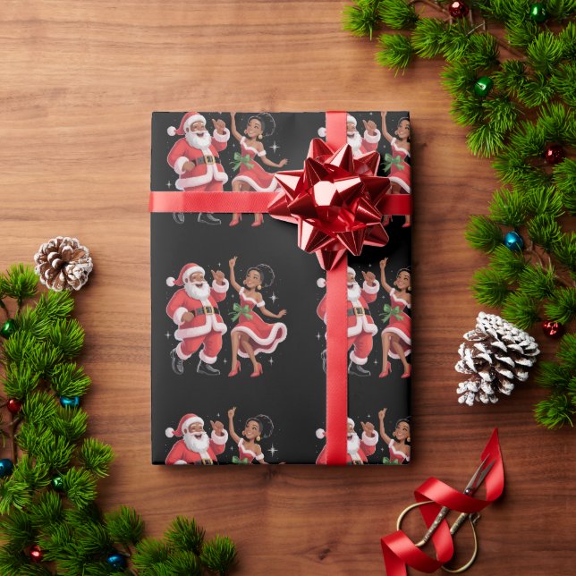 Papel De Presente Papai Noel Africano Sra Claus Dançando Natal Ameri (Presente de Natal)