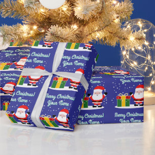Papel De Presente Papai Noel alegre desenho animado com presente Nat