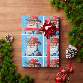 Papel De Presente Papai Noel Alegre em um Natal de Chapéu Western