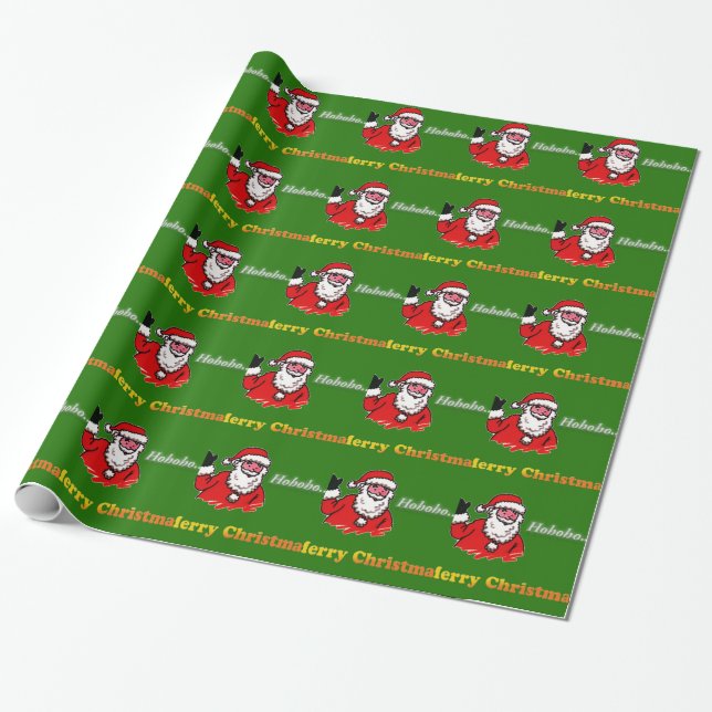 Papel De Presente Papai Noel alegre Natal verde feriado (Desenrolado)