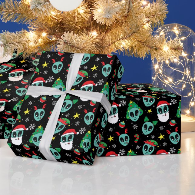 Papel De Presente Papai Noel Alien Flocos de Neve Árvore de Natal (Feriados)