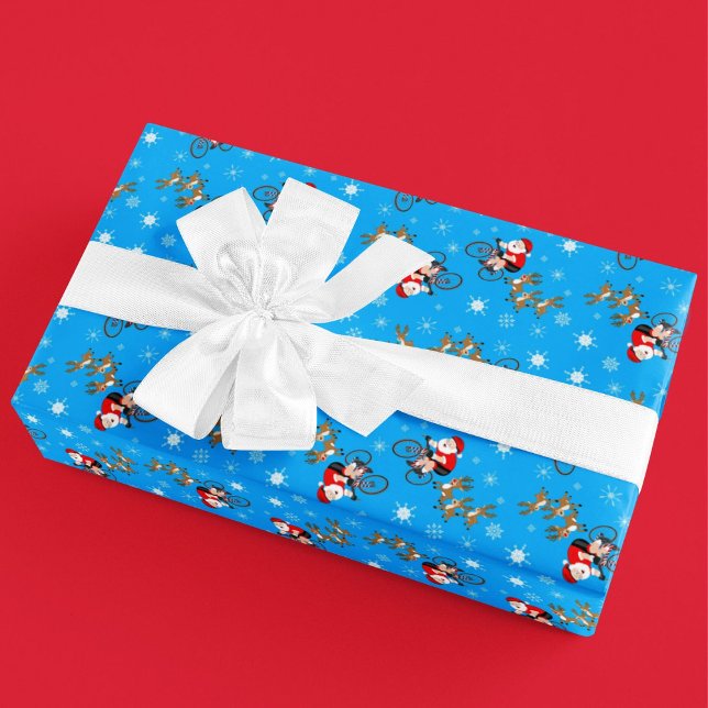 Papel De Presente Papai Noel andando de bicicleta com renas  (Criador carregado)