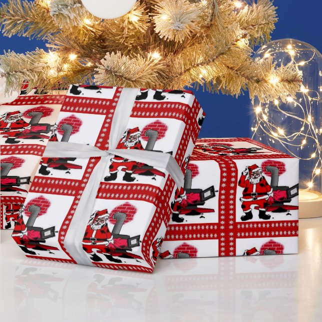 Papel de Presente Papai Noel Antigo e Fogão a Carv (Feriados)