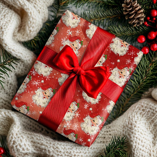 Papel De Presente Papai Noel Aquarela Vintage Retrô  (Criador carregado)