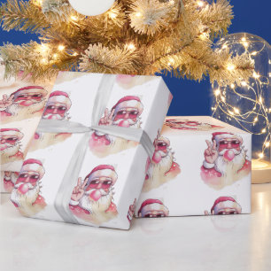 Papel De Presente Papai Noel Assoprando Chiclete Óculos de Sol Rosa