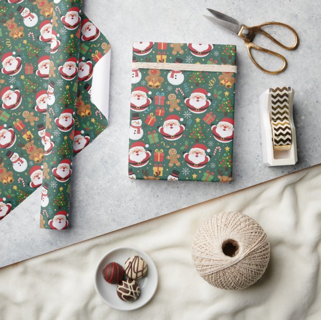 Papel De Presente Papai Noel Boneco de Neve Biscoito de Natal Embrul (Artesanato)