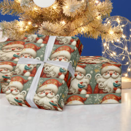 Papel De Presente Papai Noel Bonito e Engraçado com Passarinho