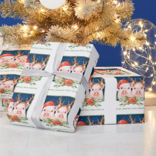 Papel De Presente Papai noel bonito e rena do Natal do casal do