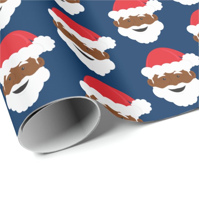 Papel De Presente Papai Noel Brown Skin Blue Christmas (Ponta do rolo)