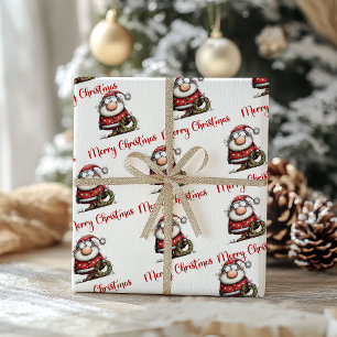 Papel De Presente Papai Noel Caprichoso Minimalista Embrulho Diverti
