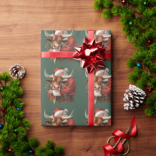 Papel De Presente Papai Noel Caubói Ocidental Roping Natal Vintage 