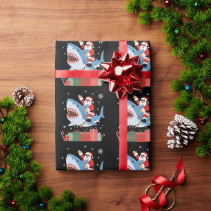 Papel De Presente Papai Noel Cavalgando Camisa de Natal de Tubarão F